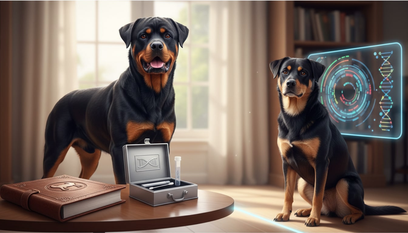Como saber se meu Rottweiler é puro? Entenda pedigree, aparência e teste de DNA — Diferença entre pedigree e composição racial genética