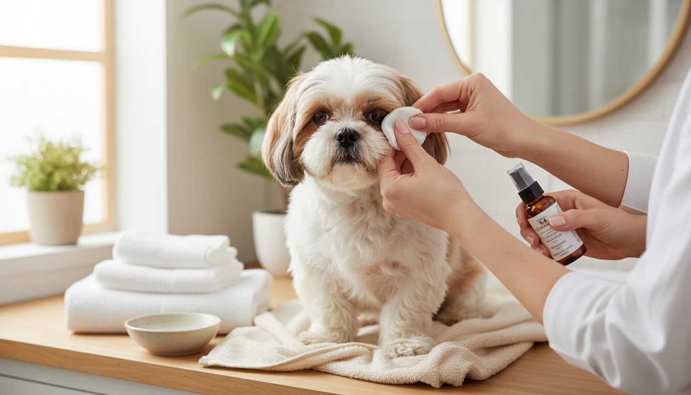 Mancha de l&aacute;grima no Shih Tzu: por que acontece e como cuidar da regi&atilde;o dos olhos &mdash; Como realizar a higiene di&aacute;ria com seguran&ccedil;a